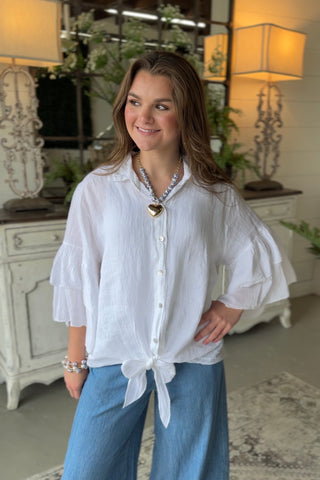 Spicy Lady Linen Top White Shirts & Tops Acqua & Limone