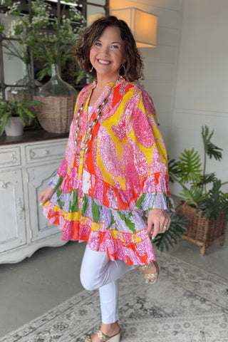 Eye Candy Tunic Pink Multi by POL Clothing Shirts & Tops Pol Clothing
