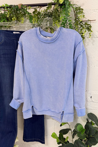 Ripples Top Cornflower Blue Sweatshirt Zenana