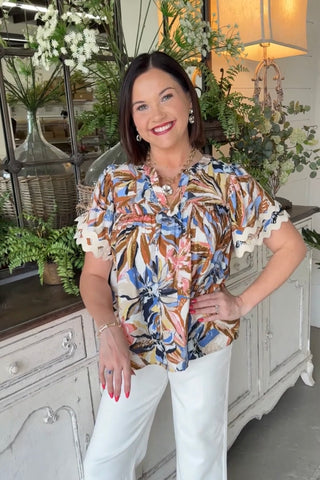 Langley Top Taupe/Blue Shirts & Tops Oddi