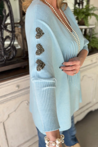 Pleating Heart Powder Blue sweater Mina Rosa/Miss Carla