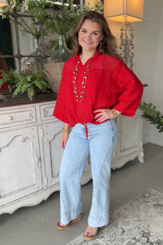 Show Off Linen Top Red Shirts & Tops Acqua & Limone