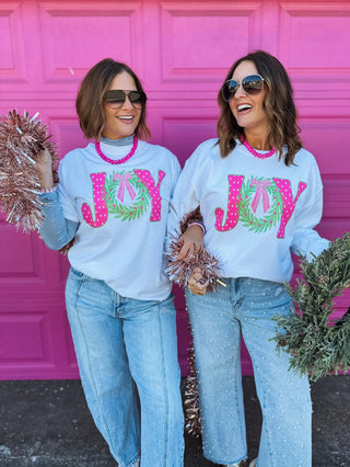 Joy Christmas Sweatshirt White Sweatshirt Al + Gray Graphic Tees