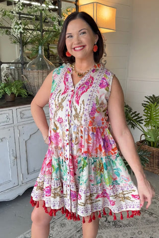 Camelot Dress Cream/Multi by Pol Clothing Dresses Pol Clothing