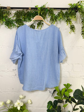 Show Me Linen Top Blue Shirts & Tops Miss Carla