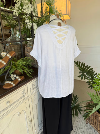 Caitlyn Linen Top White Shirts & Tops S & F/ Italy