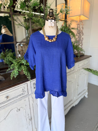 Emmie Linen Top Blue Shirts & Tops Giada Fashion
