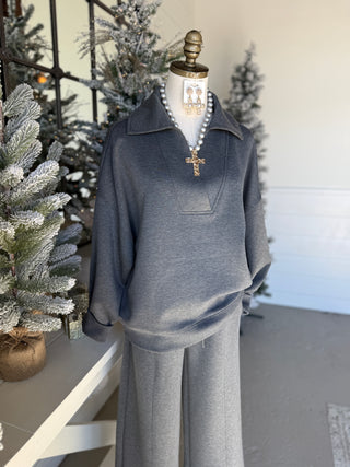 Abby Scuba Set Charcoal Top & Pant Set Zenana