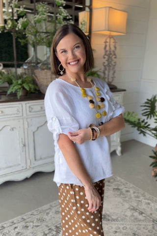 Hey Girl Linen Top White Shirts & Tops Miss Coco