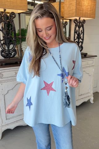 Star Bright Top Baby Blue Shirts & Tops Peach Love