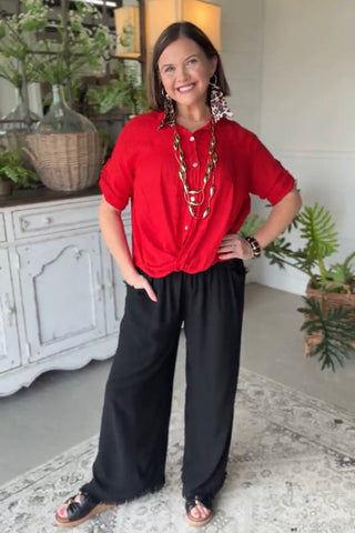 In A Twist Linen Top Red Shirts & Tops Acqua & Limone
