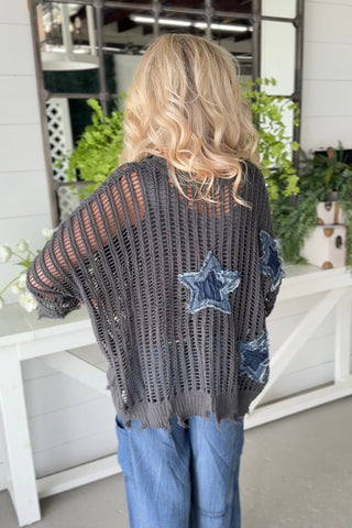 Tattered Stars Charcoal sweater Mello