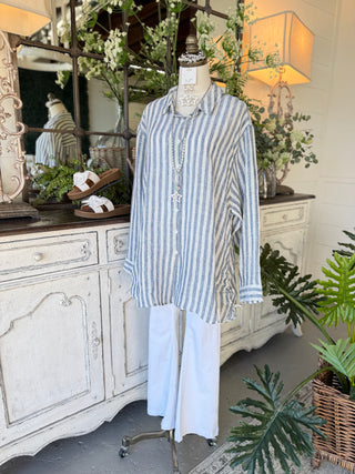 Webster Linen Top Navy Stripe RESTOCK Soon Shirts & Tops Pol Clothing