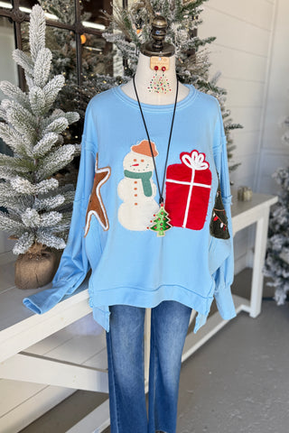 Christmas Roll Call Light Blue Sweatshirt Fantastic Fawn