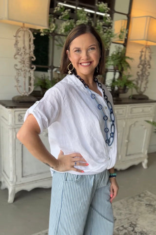 In A Twist Linen Top White Shirts & Tops Acqua & Limone