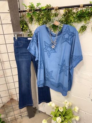 Jocelyn Top Denim Blue Shirts & Tops Giada Fashion