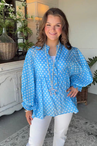 Polka Dance Top Lt Blue Shirts & Tops Miss Carla