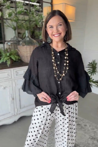 Spicy Lady Linen Top Black Shirts & Tops Acqua & Limone