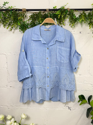 Showcase Linen Top Blue Shirts & Tops Miss Carla