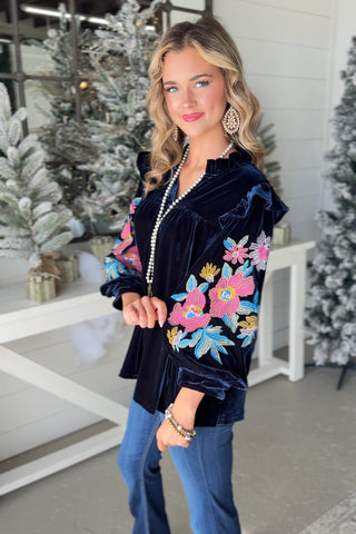 Velvet Beauty Navy Shirts & Tops Jodifl