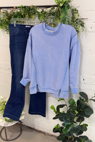 Ripples Top Cornflower Blue Sweatshirt Zenana