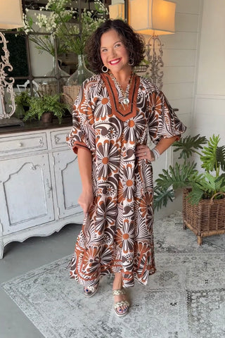 Marley Midi Dress Brown Mix by Umgee RESTOCK Soon Dresses Umgee