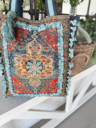 Gypsy Boho Tote Coral/Teal Tote K & K Interiors