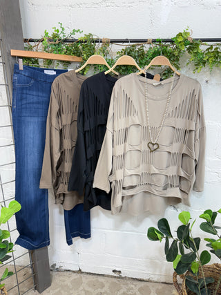 In Shreds Taupe Shirts & Tops EZ