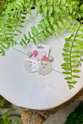 Santa Earrings Pink Sparkle by Pink Panache