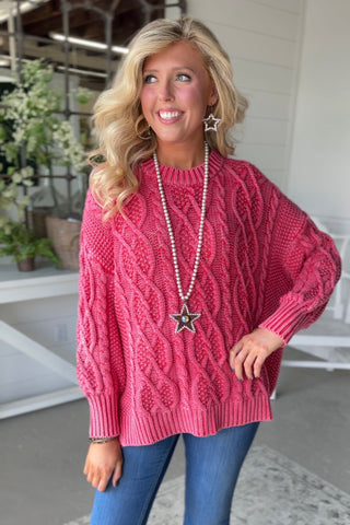 Ruby Cable Knit Raspberry by Easel sweater Easel