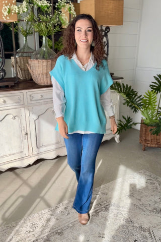 Side Stitch Sweater Aqua sweater Miss Carla