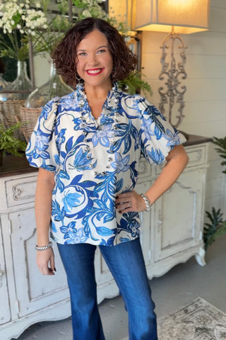Seaside Top Ivory/Blue by Umgee Shirts & Tops Umgee