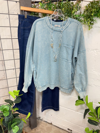 Landry Blue Grey Shirts & Tops Zenana