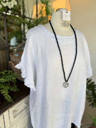 Caitlyn Linen Top White Shirts & Tops S & F/ Italy