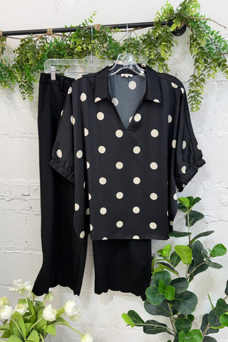Shimmy Shine Top Black/Polka Dot by Jodifl