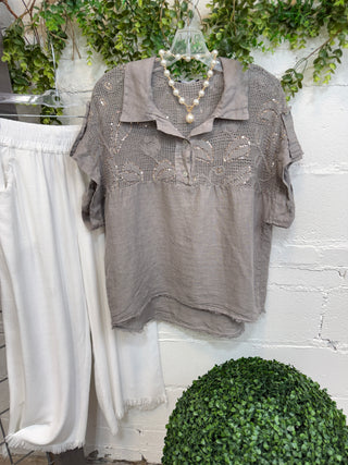 Lindsey Linen Top Grey Shirts & Tops New Afeis