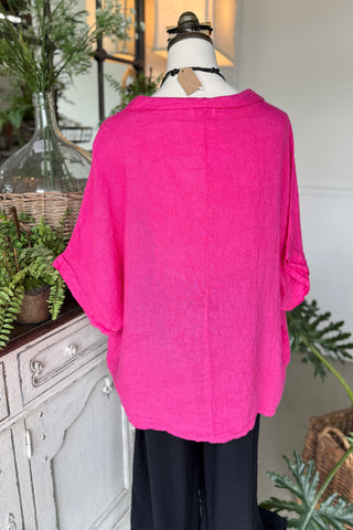 Hey Jude Linen Top Fuchsia Shirts & Tops YOLLY