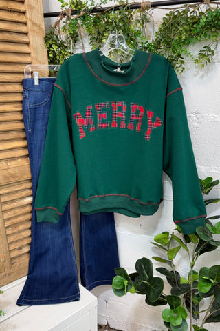 Merry Plaid Top Hunter Green Sweatshirt Main Strip