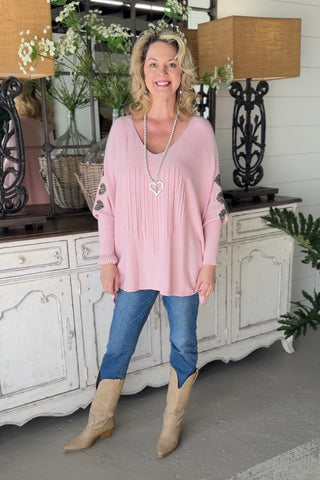 Pleating Heart Pale Pink sweater Mina Rosa/Miss Carla