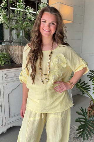 Hey Girl Linen Top Yellow Shirts & Tops Miss Coco