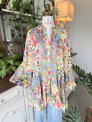 Eye Candy Tunic Cream Multi by POL Clothing Shirts & Tops Pol Clothing