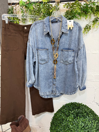 Go West Washed Chambray Shirts & Tops Blu Pepper
