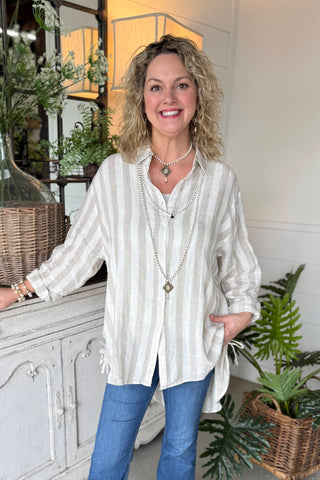 Kirby Linen Top Natural Shirts & Tops Pol Clothing