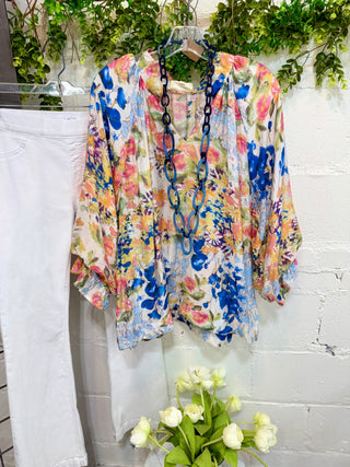 Flirty Florals Top Blue Mix Shirts & Tops Umgee
