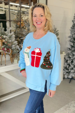 Christmas Roll Call Light Blue Sweatshirt Fantastic Fawn