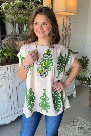 Halt Cream/Green by Umgee Shirts & Tops Umgee