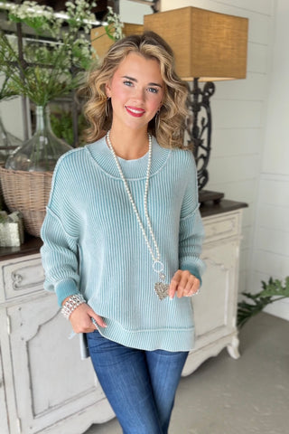 Chelsea Washed Teal sweater Zenana