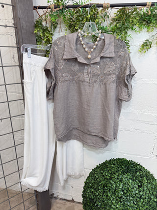 Lindsey Linen Top Grey Shirts & Tops New Afeis