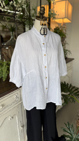 Stephanie Linen Top White