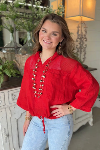 Show Off Linen Top Red Shirts & Tops Acqua & Limone
